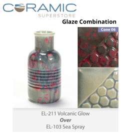 Volcanic Glow EL211 over Sea Spray EL103 Glaze Combination Volcanic Glow EL211 over Sea Spray EL103 Glaze Combination